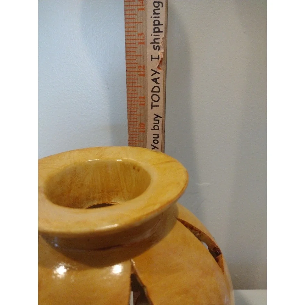 Pair Decorative Perforated Shapes Vase Antique Yellow‎ Resin Oval Shape